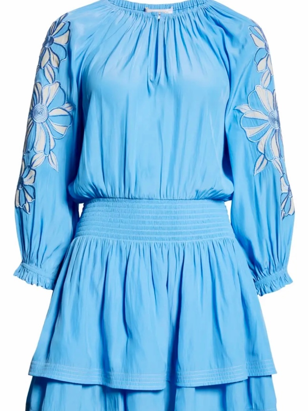 Stunning Ramy Brook mini dress- size M NWT- baby blue with embroidered sleeves